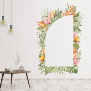 Orange, Pink & Green Leaves Tropical Floral Frame Wall Sticker