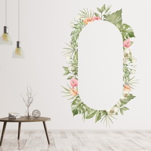 Pink & Green Flowers Tropical Floral Frame Wall Sticker