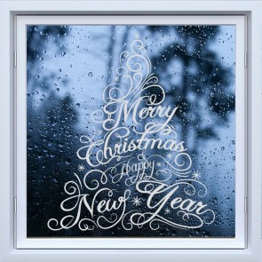 Merry Christmas Tree Happy New Year Frosted Window Sticker