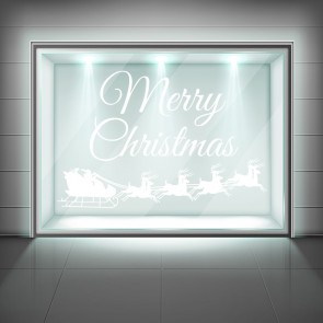 Merry Christmas Santa & Reindeer Frosted Window Sticker