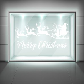 Merry Christmas Quote Santa Reindeer Frosted Window Sticker