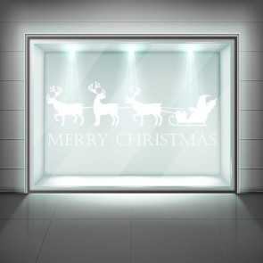Merry Christmas Santa & Sleigh Frosted Window Sticker