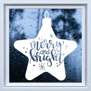 Merry & Bright Star Christmas Bauble Frosted Window Sticker