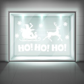 Ho Ho Ho! Santa & Reindeer Christmas Frosted Window Sticker