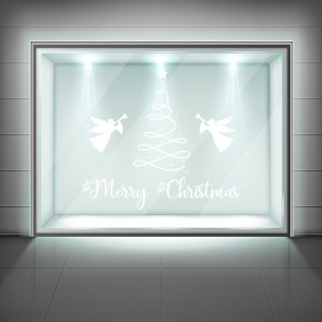 Merry Christmas Tree & Angels Frosted Window Sticker