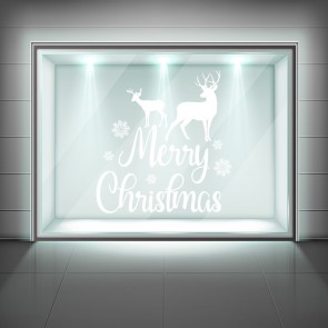Merry Christmas Reindeer & Snowflakes Frosted Window Sticker