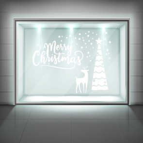 Merry Christmas Tree & Reindeer Design Frosted Window Sticker