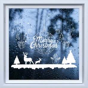 Merry Christmas Bauble Christmas Scene Frosted Window Sticker