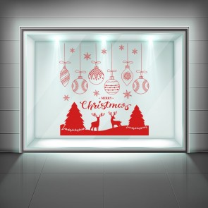 Baubles & Deer Christmas Scene Window Sticker