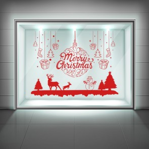 Merry Christmas Bauble Christmas Scene Window Sticker