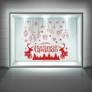 Merry Christmas Reindeer & Baubles Christmas Scene Window Sticker