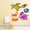 Tropical Sea Creatures Turtle, Octopus Wall Sticker Set
