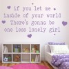 Justin Bieber Lonely Girl Song Lyrics Wall Sticker