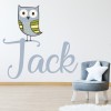 Custom Name Blue Owl Wall Sticker Personalised Kids Room Decal
