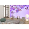 Purple Butterfly & Orchid Flowers Wall Mural Wallpaper