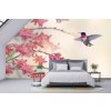 Pink Floral Hummingbird Wall Mural Wallpaper