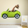 Funny Giraffe Green Race Car Wall Sticker