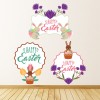 Happy Easter Bunny Eggs Wall Sticker Set
