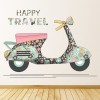 Happy Travel Quote Flower Scooter Wall Sticker