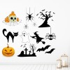 Scary Halloween Pumpkin Witch Cat Wall Sticker Set