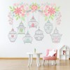 Hanging Bird Cages Pink Flowers Wall Sticker