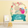 Blue Happy Easter Bunny Eggs Wall Sticker