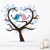 Cute Bird Tree Blue Love Hearts Wall Sticker
