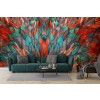 Colourful Feathers Orange Blue Wall Mural Wallpaper