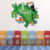 Brazil Map Colourful Landmarks Wall Sticker