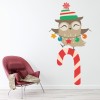 Owl Candy Cane Christmas Wall Sticker