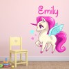 Custom Name Pink Unicorn Pegasus Wall Sticker Personalised Kids Room Decal