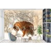 Tiger & Cub In Winter Snow Wall Mural Wallpaper