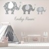 Custom Name Grey Elephants Nursery Wall Sticker Personalised Kids Room Decal