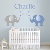 Custom Name Elephants Baby Boy Nursery Wall Sticker Personalised Kids Room Decal