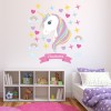 Custom Name Unicorn Rainbows & Hearts Wall Sticker Personalised Kids Room Decal
