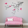 Grey Tree Branch Pink Birds Wall Sticker