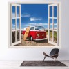 Red Camper Van 3D Window Wall Sticker