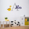 Personalised Name & Initial Yellow Dinosaur Wall Sticker