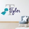 Personalised Name & Initial Blue T-Rex Wall Sticker