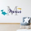 Personalised Name & Initial Blue Dinosaur Wall Sticker