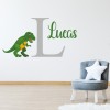 Personalised Name & Initial Green T-Rex Wall Sticker