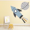 Blue Rocket & Planet Nursery Wall Sticker