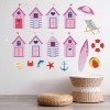 Pink Beach Huts Seaside Decor Wall Sticker