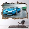 Blue Race Car Racing Sports 3D Hole In The Wall Sticker