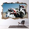 White Motorbike Superbike 3D Hole In The Wall Sticker