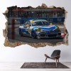 Blue Race Car 3D Hole In The Wall Sticker