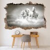 White Horses Running 3D Hole In The Wall Sticker