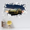 Yellow Sports Car Racing White Brick 3D Hole In The Wall Sticker