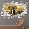Elephant Safari White Brick 3D Hole In The Wall Sticker