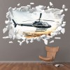 Helicopter White Brick 3D Hole In The Wall Sticker